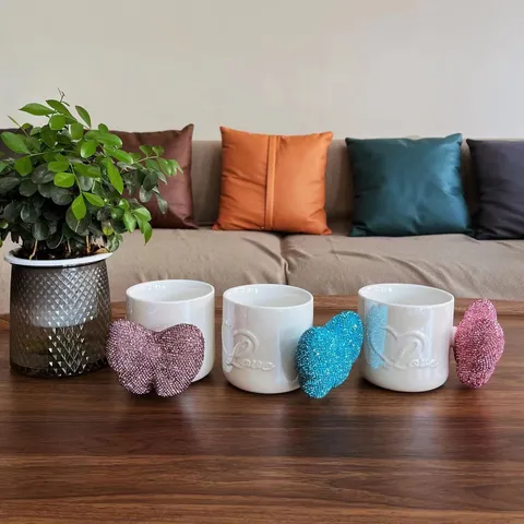 Modernes Keramik Kaffeebecher Mit Diamant Herz Griff Süße Büro Wassertasse Für Frauen Mädchen Tägliches Trinkgeschirr
