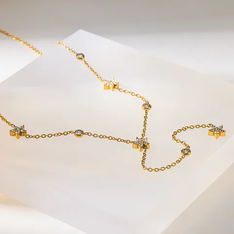 Luxe Roestvrij Staal Bloem Strass Y Lariat Tassel Hanger Ketting Verguld Waterdicht Sleutelbeen Ketting Voor Vrouwen Sieraden Cadeau
