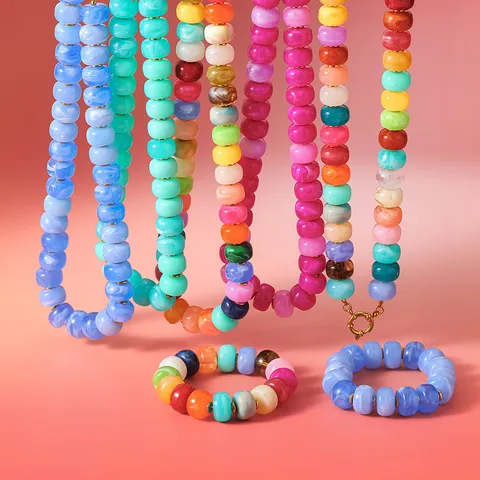 Boheemse Kleurrijke Acryl Kralen Sieradenset Roestvrij Staal Hematiet Halsketting Armband Voor Dames Niche Strandfeest Sieradenset