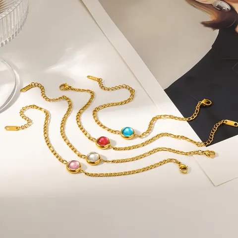 Bracciale in Acciaio Inossidabile Zirconia per Donna Placcato Oro 18K Pietra Colorata Bracciale a Maglia Cubana Gioielli di Moda Regalo