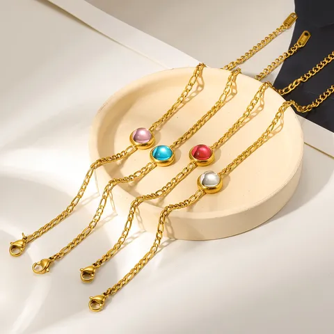 Bracciale in Acciaio Inossidabile Zirconia per Donna Placcato Oro 18K Pietra Colorata Bracciale a Maglia Cubana Gioielli di Moda Regalo