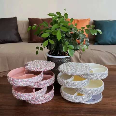 Nordisch Stil Mehrschichtig Rotierend Schmuck Aufbewahrungsbox Kunststoff Kosmetik Organizer Mit Strass Für Zuhause Schlafzimmer