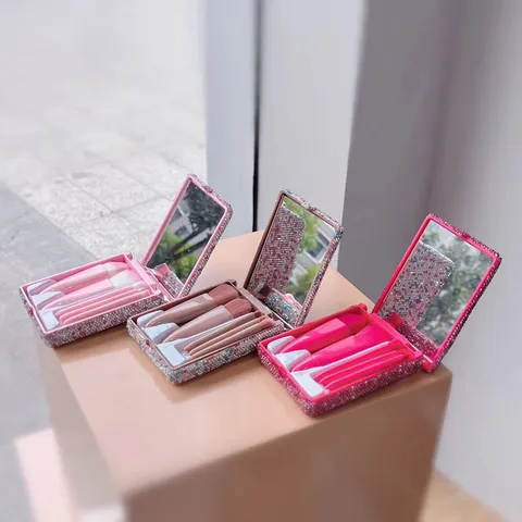 Tragbares Strass Make-up Pinsel Set Mit Spiegel Reise Kosmetik Aufbewahrungsbox Multifunktional Puderpinsel