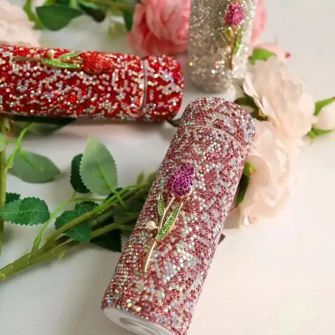Tragbare Edelstahl Vakuum Isolierte Thermoskanne Taschen Trinkflasche Strass Tulpen Blume Reise Becher
