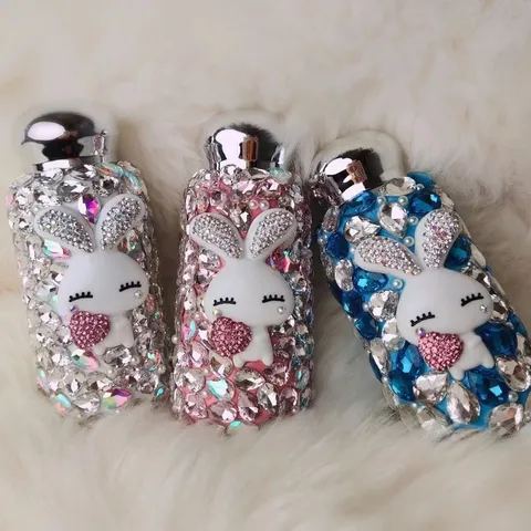 Isoliert Edelstahl Thermoskanne Strass Bling Süß Kaninchen Vakuumflasche Tragbare Wasserflasche Für Damen