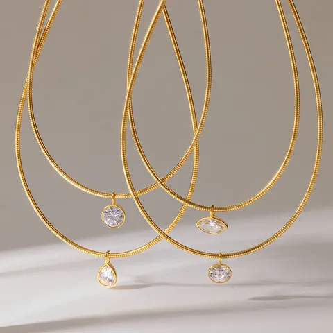Minimalist Stainless Steel Gold Zirconia Pendant Necklace Waterproof PVD Plated Geometric Choker Necklace Jewelry For Women