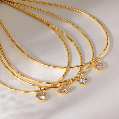 Minimalist Stainless Steel Gold Zirconia Pendant Necklace Waterproof PVD Plated Geometric Choker Necklace Jewelry For Women