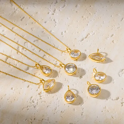 Minimalist Stainless Steel Zirconia Pendant Necklace For Women PVD Gold Plated Bead Chain Geometric Jewelry Waterproof Tarnish Resistant