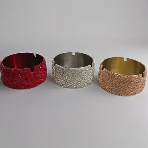 Kreative Edelstahl Große Strass Aschenbecher Luxus Runde Winddichte Aschehalter Für Wohnzimmer Heimdekoration