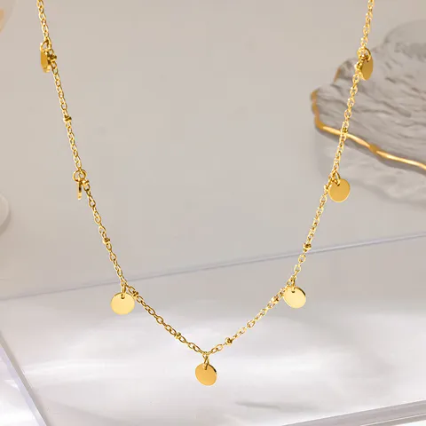 Minimalistische Edelstahl PVD Vergoldet Runde Scheibe Quaste Anhänger Halskette Wasserdicht O-Kette Choker Für Damen Schmuck
