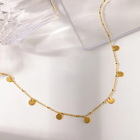 Minimalistische Edelstahl PVD Vergoldet Runde Scheibe Quaste Anhänger Halskette Wasserdicht O-Kette Choker Für Damen Schmuck