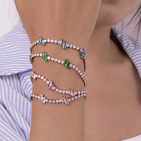 Luxury Stainless Steel 18K Gold Plated Zirconia Tennis Bracelet For Women Waterproof Tarnish Resistant Colorful Jewelry