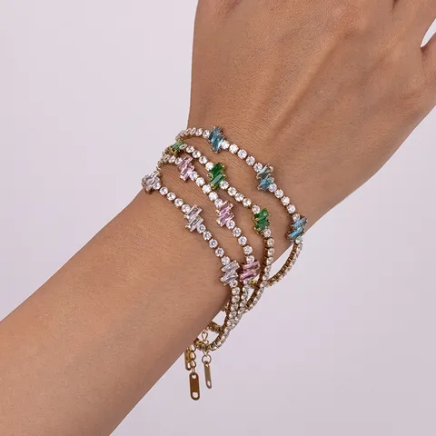 Luxury Stainless Steel 18K Gold Plated Zirconia Tennis Bracelet For Women Waterproof Tarnish Resistant Colorful Jewelry