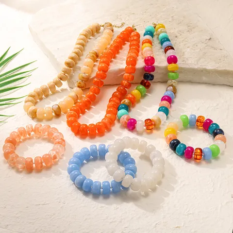 Set Collana e Bracciale con Perline di Acrilico Colorato in Stile Boho per Donna Gioielli in Acciaio Inossidabile Placcato Oro Accessori da Vacanza