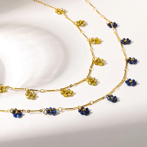 Collana Choker da Donna in Acciaio Inossidabile Stile Vintage Francese con Perline Floreali Placcata in Oro 18K Catena da Clavicola Impermeabile