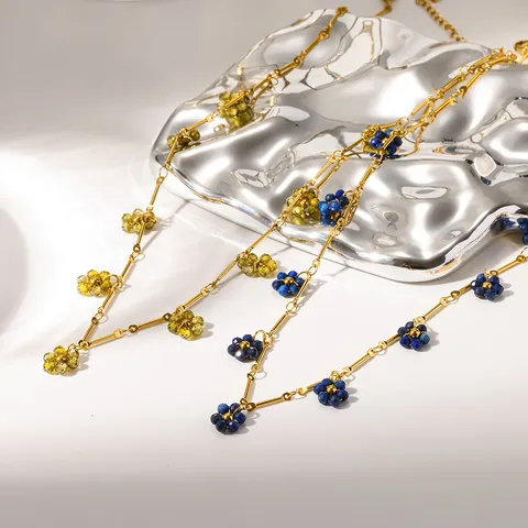 Collana Choker da Donna in Acciaio Inossidabile Stile Vintage Francese con Perline Floreali Placcata in Oro 18K Catena da Clavicola Impermeabile