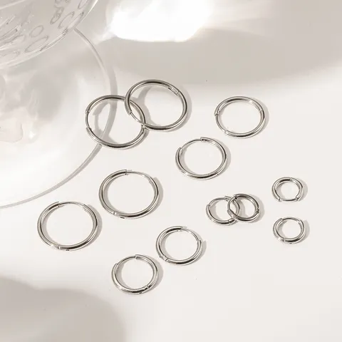 Minimalist Stainless Steel Hoop Earrings High Polished Geometric Smooth Round Loop Ear Rings Daily Delicate Jewelry Gift For Women