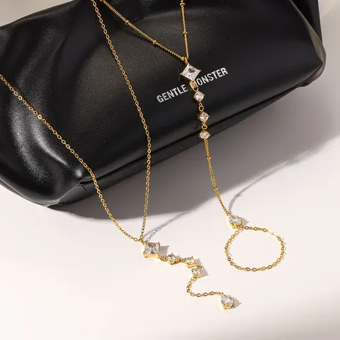 Collar de Acero Inoxidable Chapado en Oro 18K Circonia Gota de Agua Pulsera de Mano para Mujer Joyería Geométrica de Lujo