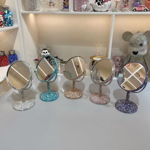 Desktop Doppelseitiger Drehbarer Kosmetikspiegel Strass Tisch Prinzessin Make-up Spiegel Für Damen Kommode