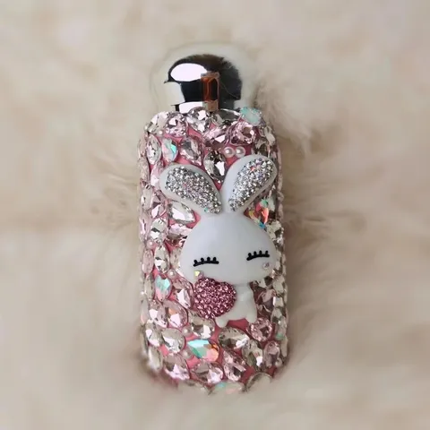 Isoliert Edelstahl Thermoskanne Strass Bling Süß Kaninchen Vakuumflasche Tragbare Wasserflasche Für Damen