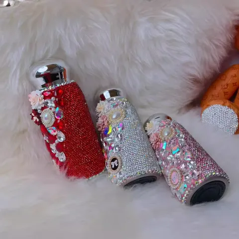 Edelstahl Vakuumflasche Strass Bling Wasserflasche Handgemachte Gänseblümchen Perle Isolierter Becher Tragbare Reise Tasse