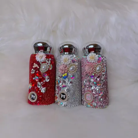 Edelstahl Vakuumflasche Strass Bling Wasserflasche Handgemachte Gänseblümchen Perle Isolierter Becher Tragbare Reise Tasse