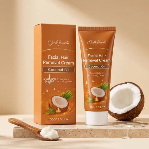 Crema Depilatoria Facial de Aceite de Coco Fórmula Suave Crema Limpiadora Piel Suave Para Mujeres Cuidado Diario