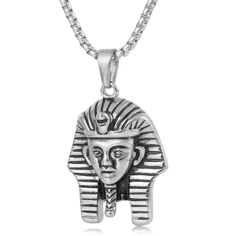 Retro Titanium Steel Egyptian Pharaoh Pendant Necklace For Men Domineering Sphinx Head Pendant Vintage Metal Chain Jewelry Gift