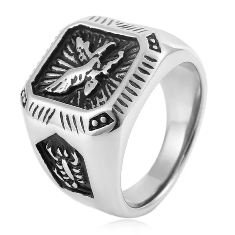 Vintage Titanium Steel Eagle Signet Ring For Men Punk Street Style Gold Silver Tone Gothic Scorpion Pattern Jewelry Gift