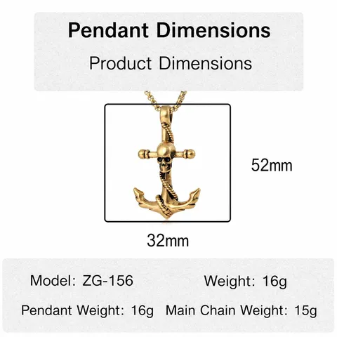 Hip Hop Punk Skull Anchor Necklace Titanium Steel Pendant Vintage Distressed Stainless Steel Chain Necklace For Men Jewelry