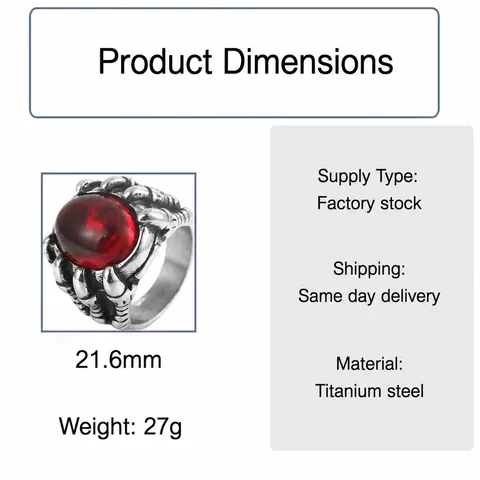 Retro Titanium Steel Dragon Claw Ring For Men Punk Gothic Electroplated Rhinestone Gemstone Inlaid Men Finger Ring Jewelry Gift