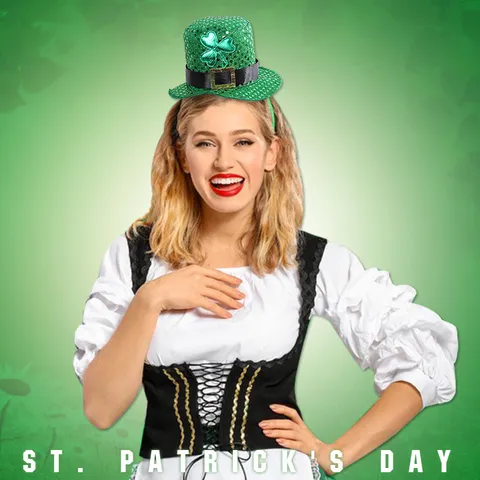 St. Patricks Tag Grüner Pailletten Mini Zylinder Stirnband Kleeblatt Kopfschmuck Für Irisches Festival Karneval Party Deko Unisex Festliche Haare Accessoires