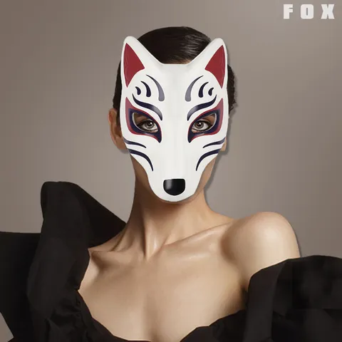 Japanese Kitsune Fox Mask Leather Masquerade Mask Halloween Party Cosplay Props For Adults Women Men Carnival Costumes