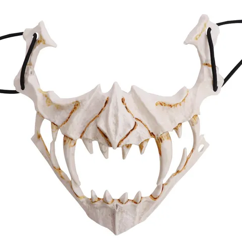 Masque d'Os Demi-Visage Anime Japonais Masque de Bête Squelette d'Horreur de Cosplay d'Halloween pour Accessoires de Fête Masquée Unisexe