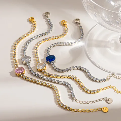 Ins 18K Vergoldet Edelstahl Zirkonia Tennis Armband Für Damen Wasserdicht Anlaufbeständig Luxus Geometrisch Kristall Eingelegt Kette Schmuck Geschenk