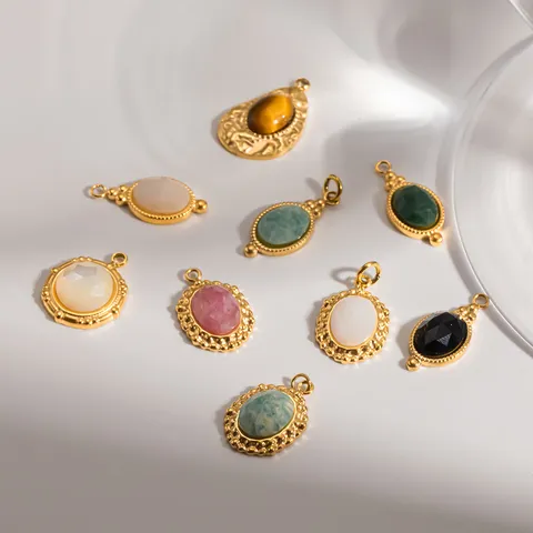 18K Vergoldet Edelstahl Naturstein Weiße Muschel Charms Retro Oval Wassertropfen Anhänger für DIY Schmuckherstellung Wasserdicht Anhänger