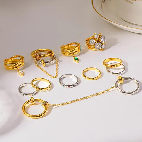 18K Vergoldeter Edelstahl Zirkonia Stapelbarer Ring Für Damen Ins Stil Wasserdicht Anlaufbeständig Schmuck Mehrschichtige Kette Stern Ring