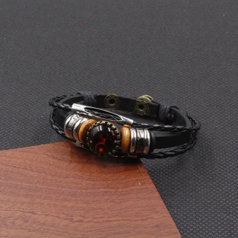 Retro Zodiac Constellation Braided Leather Bracelet Antique Bronze Multi Layer Glass Time Gem Wristband Punk Jewelry Charm Wrist Cuff For Men Women Gift