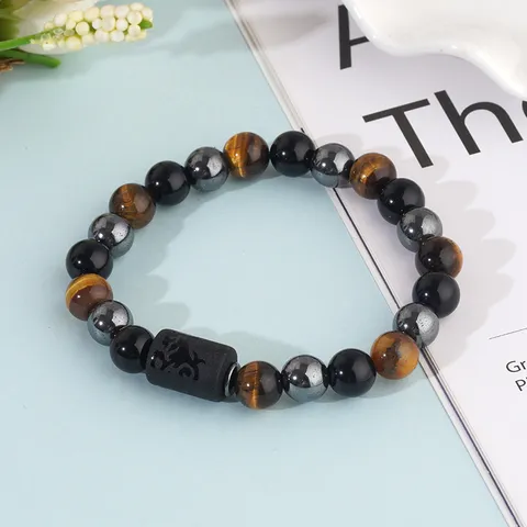 Handmade 8mm Natural Tiger Eye Obsidian Hematite Zodiac Sign Beaded Bracelet Elastic String Healing Energy Jewelry For Women Men