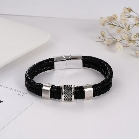 Pulsera de Cuero Trenzado Vintage para Hombre Con Cierre Magnético de Aleación Pulsera Retro de Múltiples Capas Joyería Punk de Moda