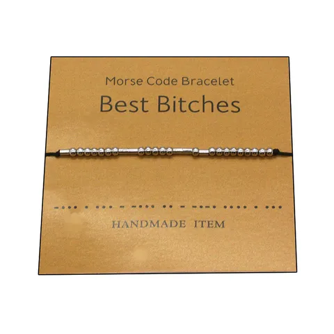 Handmade Morse Code Bracelet Alloy Beaded Black Woven Cord Adjustable Couple Friendship Letter Beads Bracelet Card Package Jewelry Gift