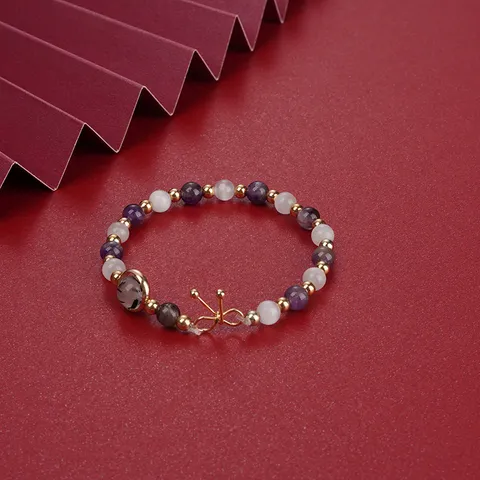 Natural Crystal Amethyst White Moonstone Bead Bracelet For Women Handmade Black Rutilated Quartz Jewelry Elegant Stretch Bracelet Wedding Party Gift