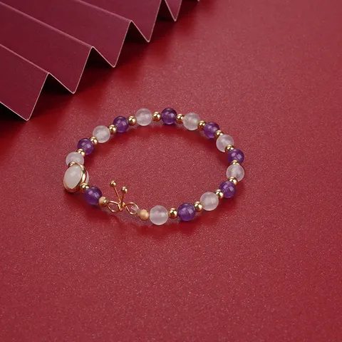 Natural Crystal Amethyst White Moonstone Bead Bracelet For Women Handmade Black Rutilated Quartz Jewelry Elegant Stretch Bracelet Wedding Party Gift
