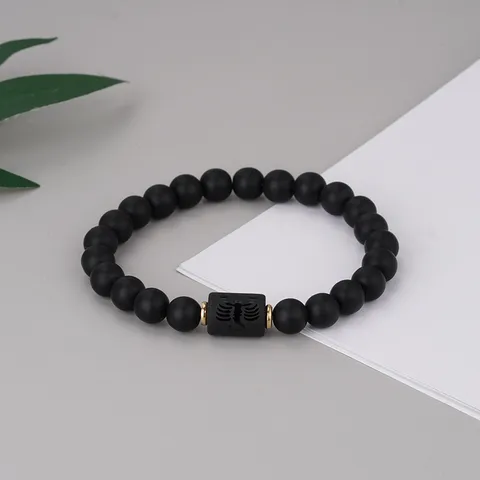 Twelve Zodiac Signs Black Frosted Agate Beaded Bracelet For Couples Unisex Elastic Buddha Beads Simple Fashion Jewelry Gift