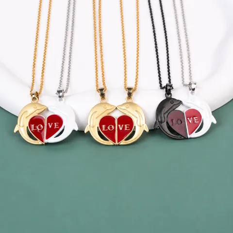 Magnetische Herz Koppels Halskette Legierung Passend Delphin Hand Geste Anhänger Kette Liebhaber Valentinstag Schmuck Geschenk