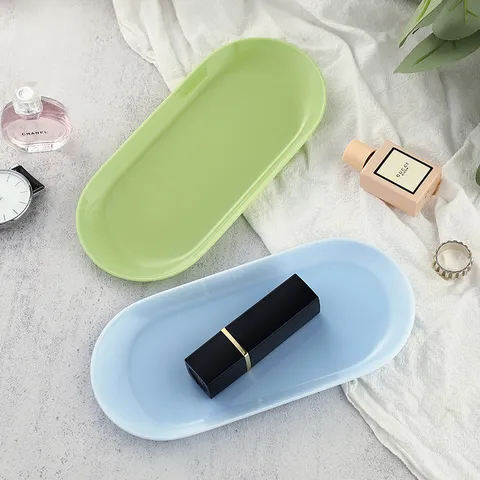 Nordic Style Macaron Color Plastic Storage Tray Desktop Cosmetic Organizer Porch Jewelry Display Tray Home Decor