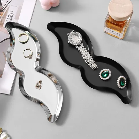 Stainless Steel Mustache Shaped Jewelry Tray Minimalist Metal Decorative Storage Dish For Desktop Cosmetic Organizer