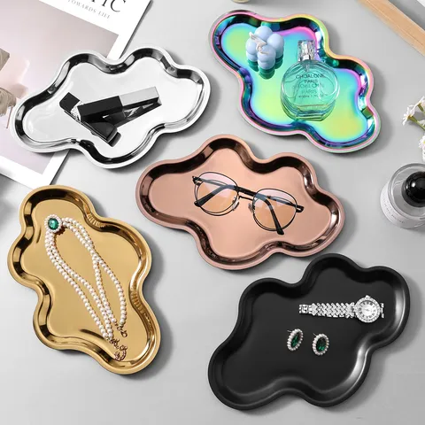 Nordic Minimalist Stainless Steel Cloud Storage Tray Irregular Metal Jewelry Organizer Aesthetic Desktop Decor Plate