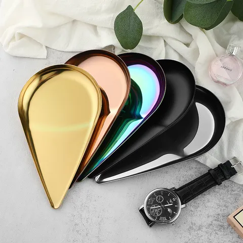 Nordic Stainless Steel Teardrop Jewelry Tray Cosmetic Storage Plate Nordic Style Metal Desktop Organizer For Home Snack Dish