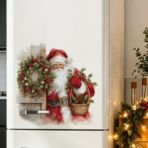 Natale Babbo Natale Cesto di Fiori Adesivo Murale PVC Autoadesivo Rimovibile Decorativo Impermeabile Stampa Decalcomania da Muro Per Casa Soggiorno Camera da Letto